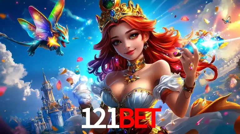 A princesa de um reino de fantasia mágico, com seu pequeno dragão, apresentando um mundo de prêmios encantados nos jogos de caça-níqueis do cassino 121bet.